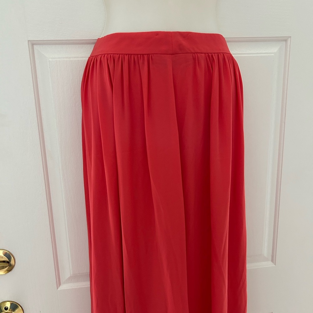 Express Womens A-Line Maxi Skirt Size 2 Coral Silky Satin Festival